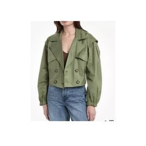 Free‎ People Women's Looking Glass Trench Coat  Green Size S